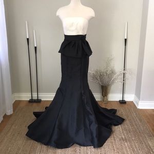 Mac Duggal Black + white peplum mermaid dress